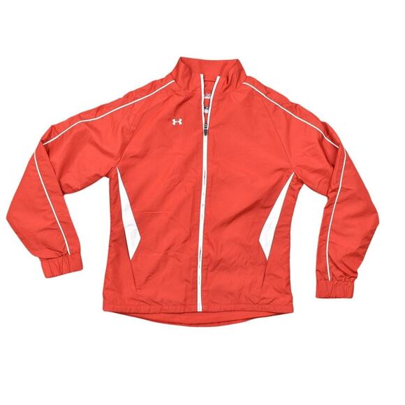 Under Armour Red Windbreaker Jacket Women's Small Zip Pocket Lined - Picture 1 of 7